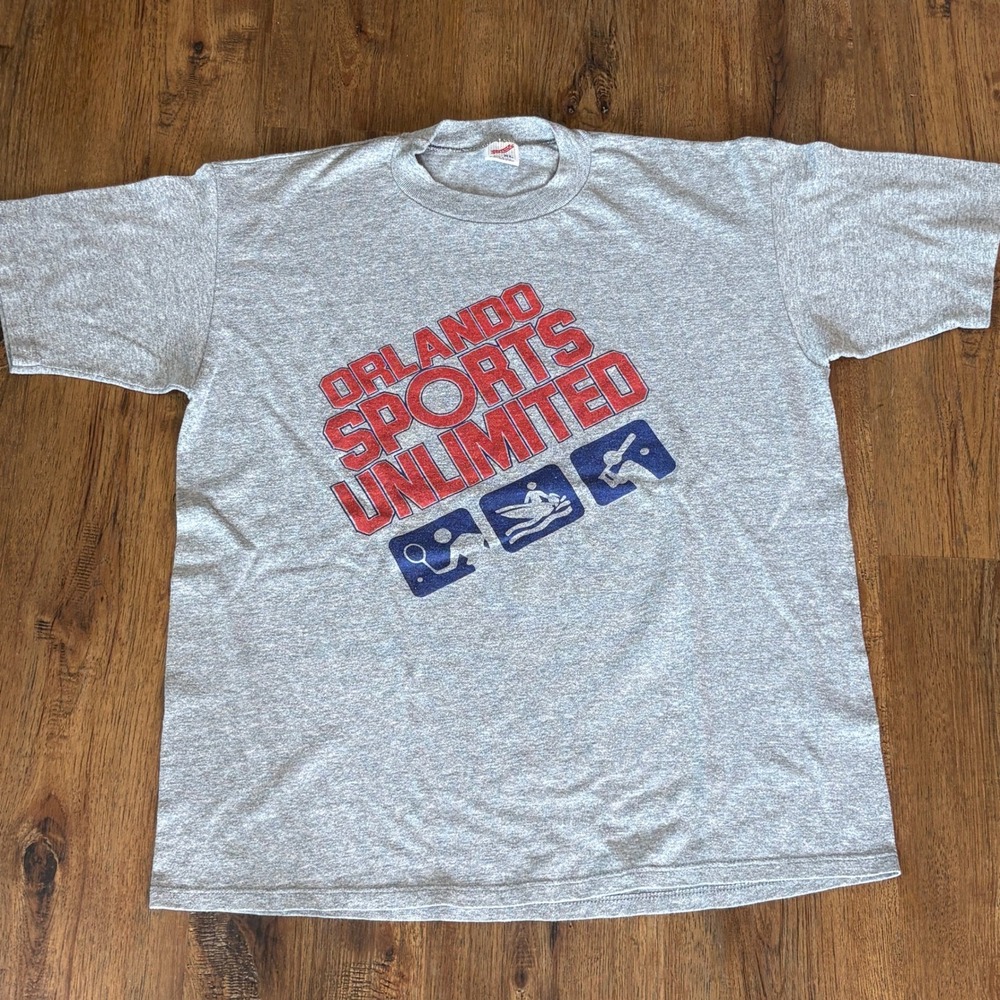 Vintage Single Stitch Orlando Sports Unlimited XL Jerzees T-Shirt Gray Baseball